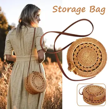 

Women's Bag Fashionable Handmade Rattan Woven Round Bag Cutout Vintage Bohemia Style Single Shoulder Bag bolsa feminina