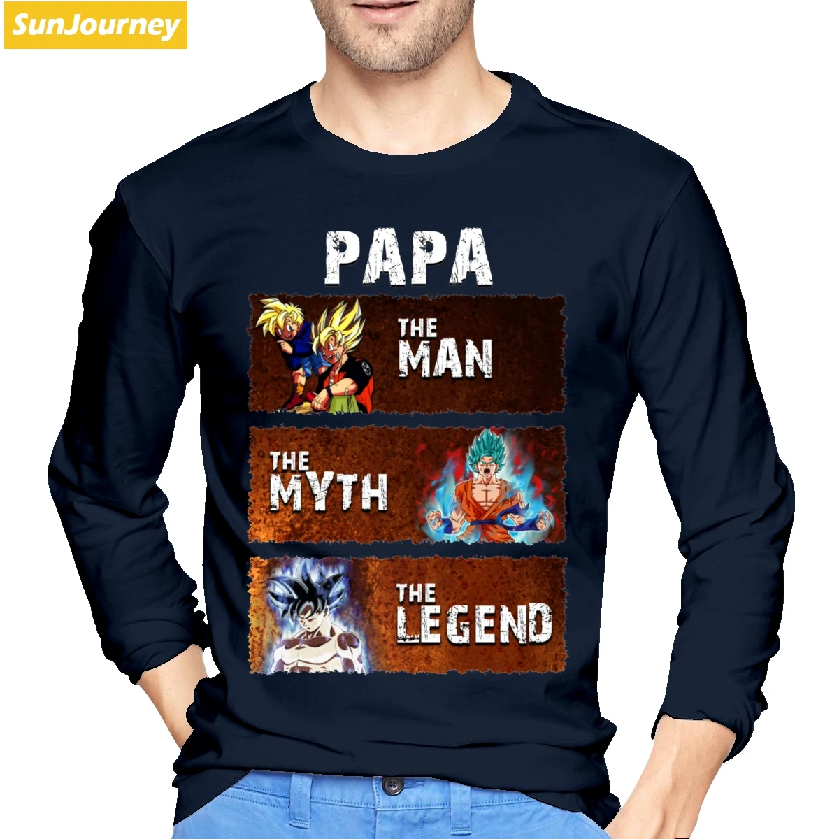 Футболка Goku Papa The Man The Myth The Legend хлопковая футболка с длинным рукавом для мужчин - Цвет: Тёмно-синий