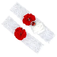 Завораживающий Красный Кристалл Стразы бисером растягивается Белое кружево невесты свадебный набор подвязок с розой ручной работы