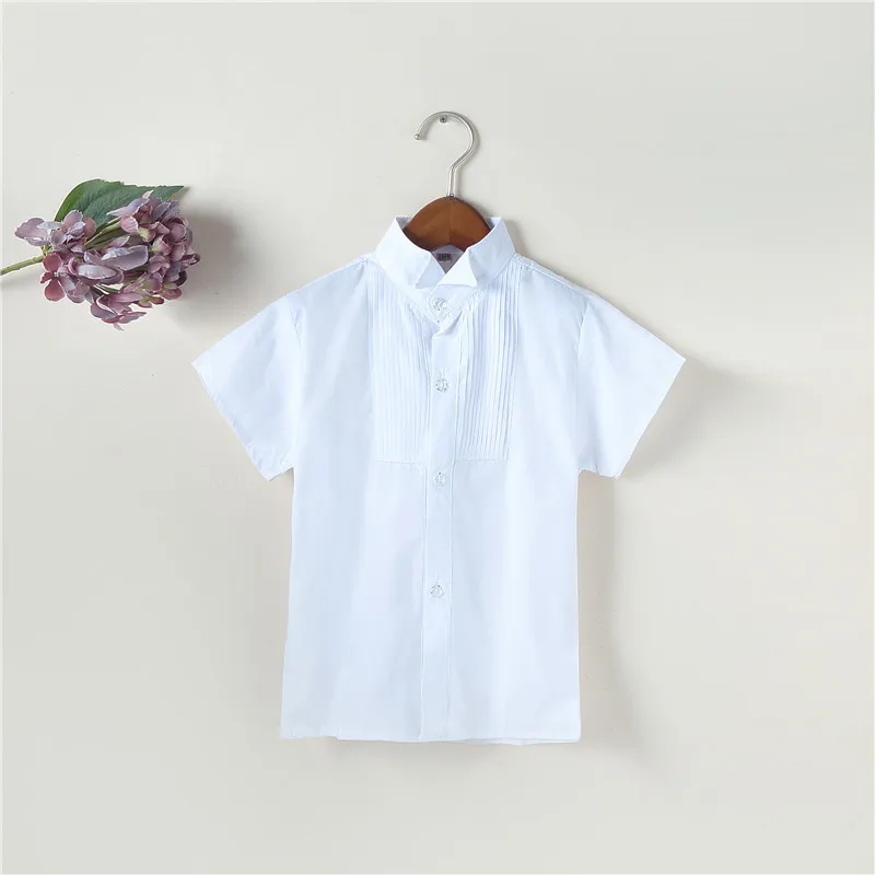 Foreign Trade Childrenswear New Style BOY'S Clothes with Short Sleeves Shirt-White Summer Korean-style Children Solid Color