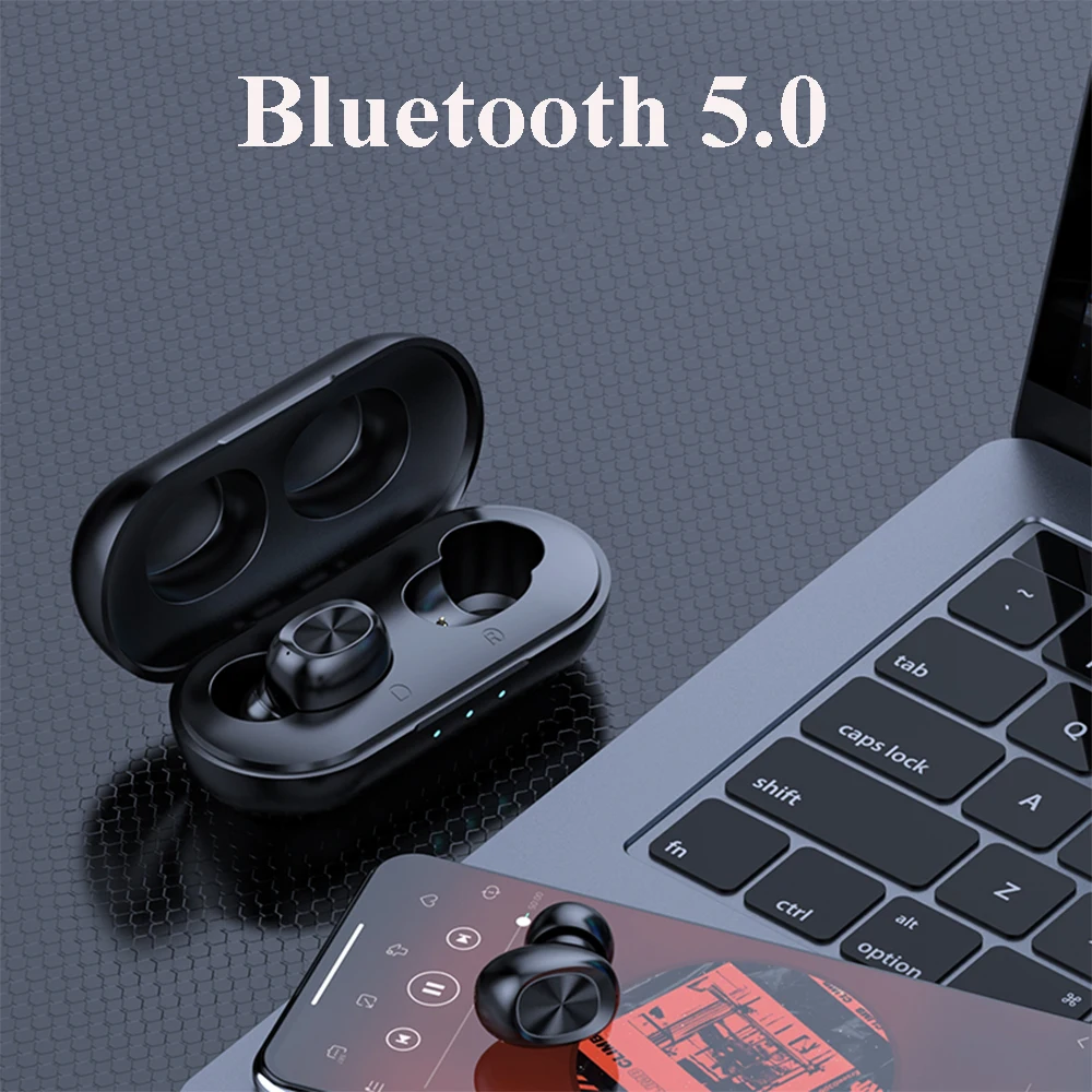 Стерео Bluetooth наушники 5,0, наушники с сенсорным управлением, беспроводные Bluetooth наушники, водонепроницаемая гарнитура, 300 мА/ч, зарядное устройство