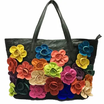 

2020 Spring and Summer Single Shoulder Messenger Bag Women Handbag Color Matching Flower Leather Retro Women's Bag Sheepskin