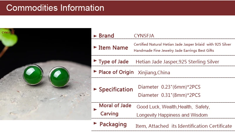 CYNSFJA Реал Certified(Hetian) нефрита Jade Jasper 925 пробы Серебряное кольцо ювелирные украшения Jade серьги зеленый высокое качество лучшие подарки