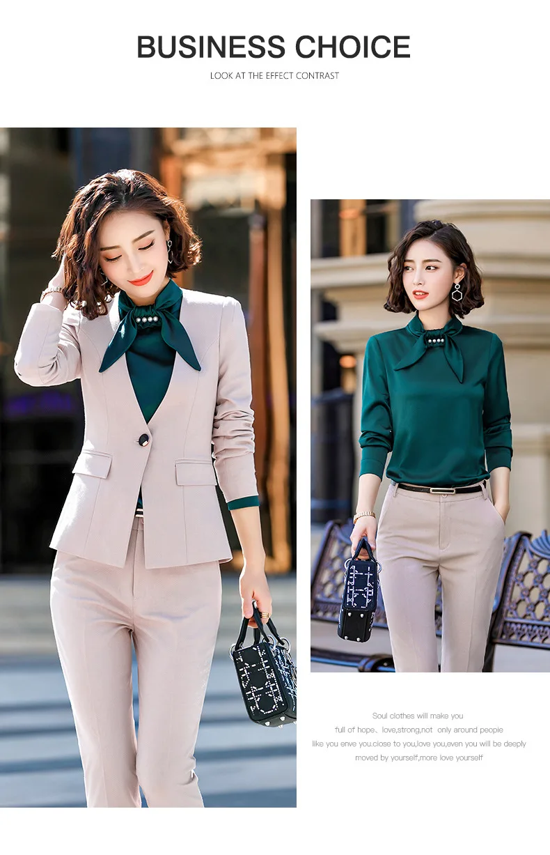 Комплект женский осень OL модный тонкий для похудения маленький костюм куртка брюки для ног два набора темперамента сплошной цвет дикие женские