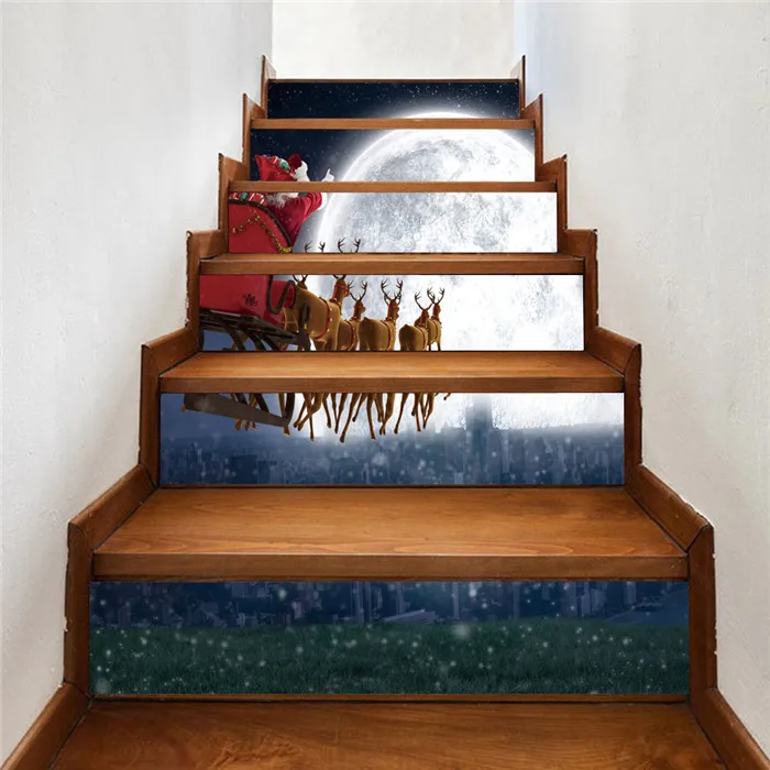 6 шт./13 шт. Простые рождественские виниловые Стикеры для лестницы украшения дома DIY полы водонепроницаемые лестницы фрески наклейки для обоев - Цвет: LT054