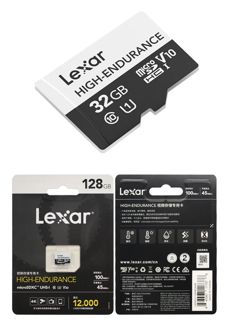 Lexar высокая выносливость карты памяти максимальная скорость 100 МБ/с./с 64 Гб 128 ГБ V30 UHS-I U3 Microsd КЛАСС 10 32 Гб V10 TF карта для 4K видео