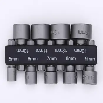 

9pcs/set 5mm-13mm Drill Bit Hex Socket Adapter Sleeve Nozzles Nut Driver Set Drill Bits Adapter for Woodworking Power Tools