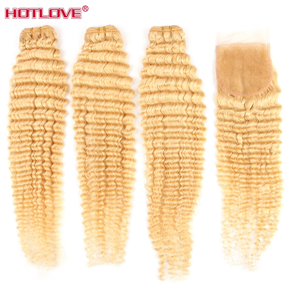

Brazilian Hair Loose Deep Wave 613 Blonde Bundles With Closure Free Part 100% Human Hair Weave Bundles With Closure Remy Hair