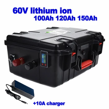 

60V 100Ah 120Ah 150Ah li-ion Lithium battery for Solar System backup power RV EV inverter food truck tricycle + 10A charger
