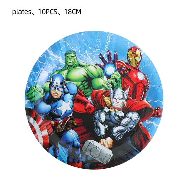 The Avengers Design Boys Birthday Party Decorations Balloon Paper Cups Plates Baby Shower Disposable Tableware Supplies plate 10pcs