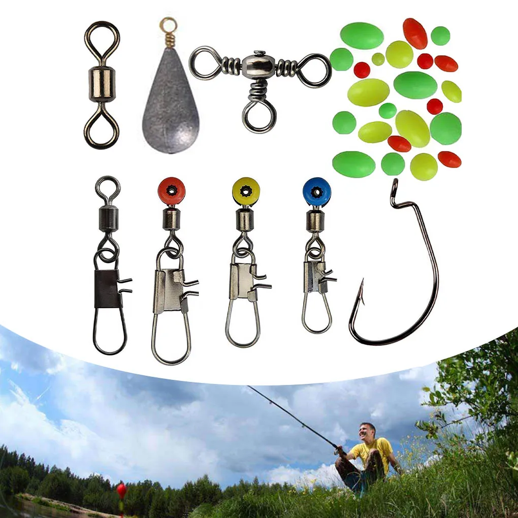 160pcs/set Fishing Tackles Set Jig Hooks Beads Sinkers Weight Swivels Snaps Sliders Kit Angling Accessory