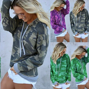 

Women fall casual street wear trendy shirt style long-sleeved camouflage hoodie sweatshirt for ladies