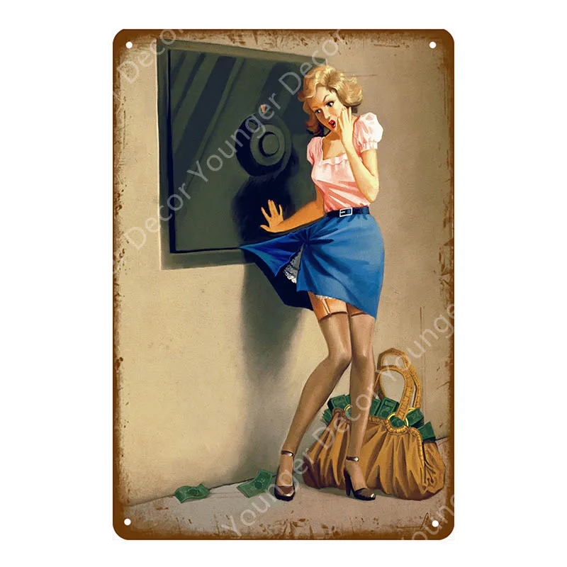 Европа Pin Up девушка плакат металлические жестяные вывески Винтаж Настенный декор живопись бар паб кафе магазин домашний декор сексуальная леди табличка YI-141 - Цвет: YD6748AI