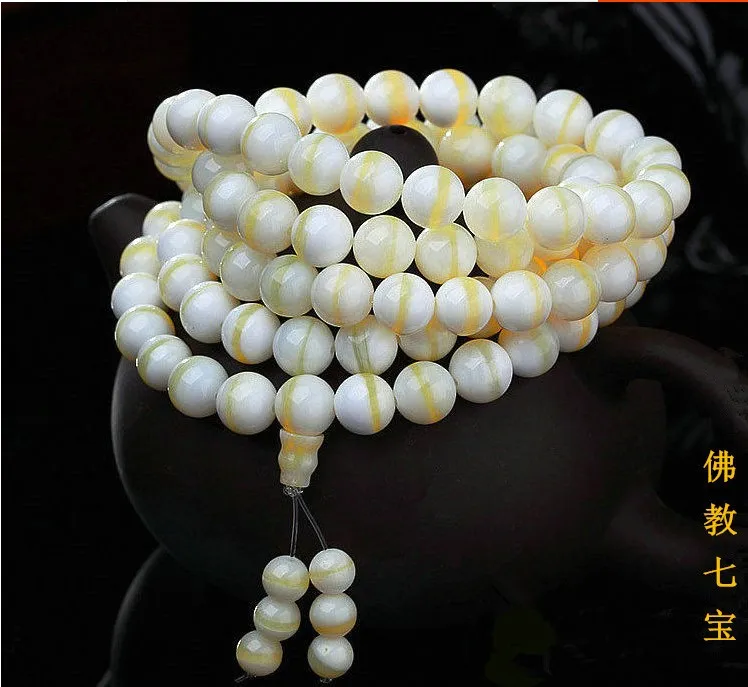 

8mm Nature spun gold Sea tridacna Mala Bead Bangle pray bead bracelet 108 beads Amulet