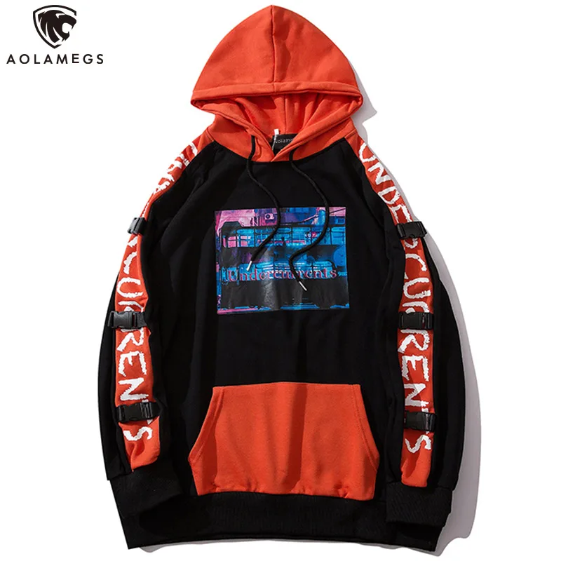 

Aolamegs Hoodies Men Funny PicturesMen Pullover College Style Hooded Sweatshirt Patchwork Pockets Hip Hop Streetwear Autumn