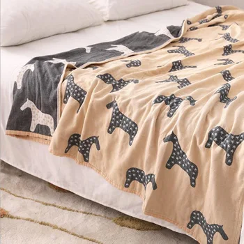 

Cotton Reactive print pony Summer Blanket Bed Cover Sofa Travel Breathable Large Soft Throw Blanket air conditioning blanket