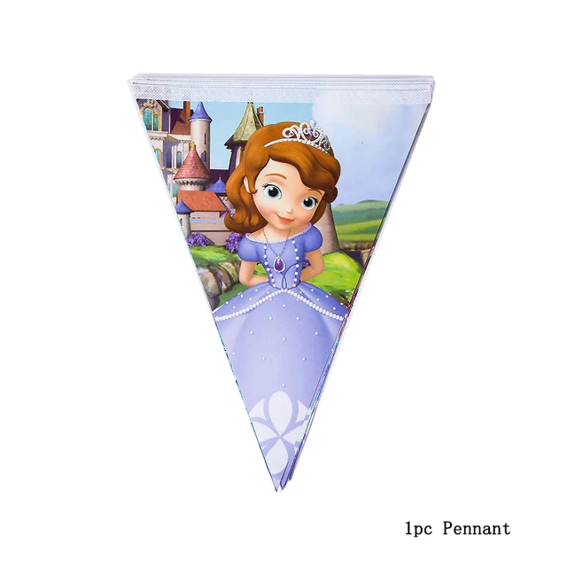 New Disney Sofia Princess Theme Party Disposable Tableware For Decorations Birthday Party Baby Shower Napkin Plate Cup Supplies 1pc Pennant