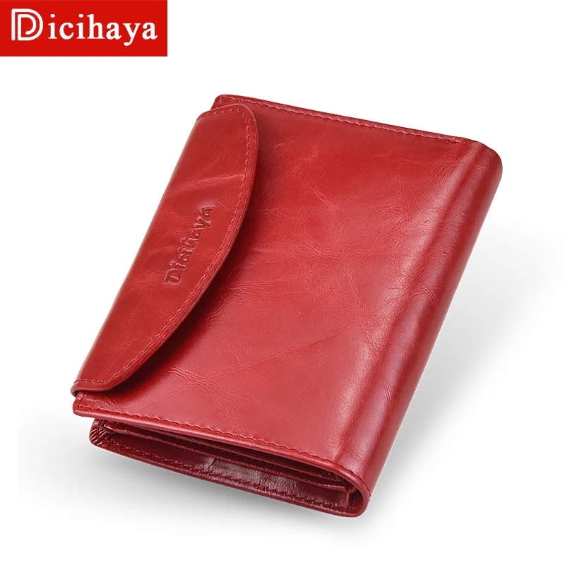 

DICIHAYA Genuine Leather RFID Vintage Wallet Women With Coin Pocket Short Wallets RED Small Walet With Card Holders Female Purse