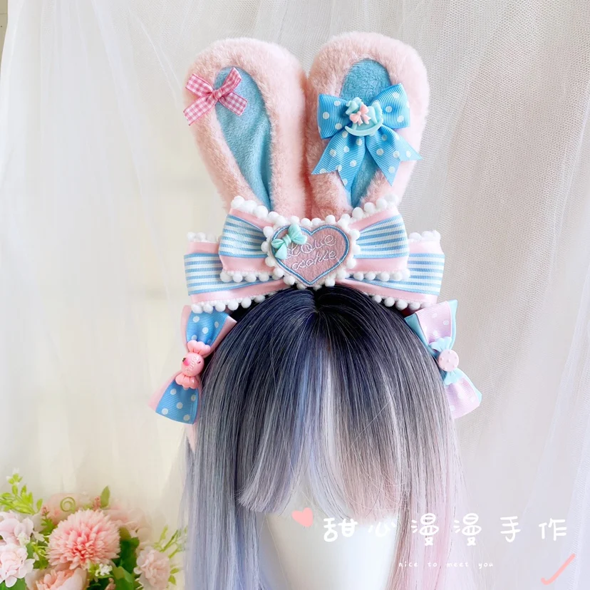 

Sweetheart Doll Machine AP Picking Strawberry Lovely Plush Rabbit Ear Hairhoop Headdress Lolita Bow Tea Party Princess Headband