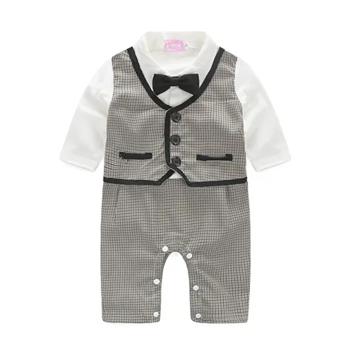 New Baby Boys Rompers Long Sleeve Turn-down Collar Bow Tie Gentleman Costumes Spring Autumn Cotton Infant Jumpsuits - Цвет: 029-G
