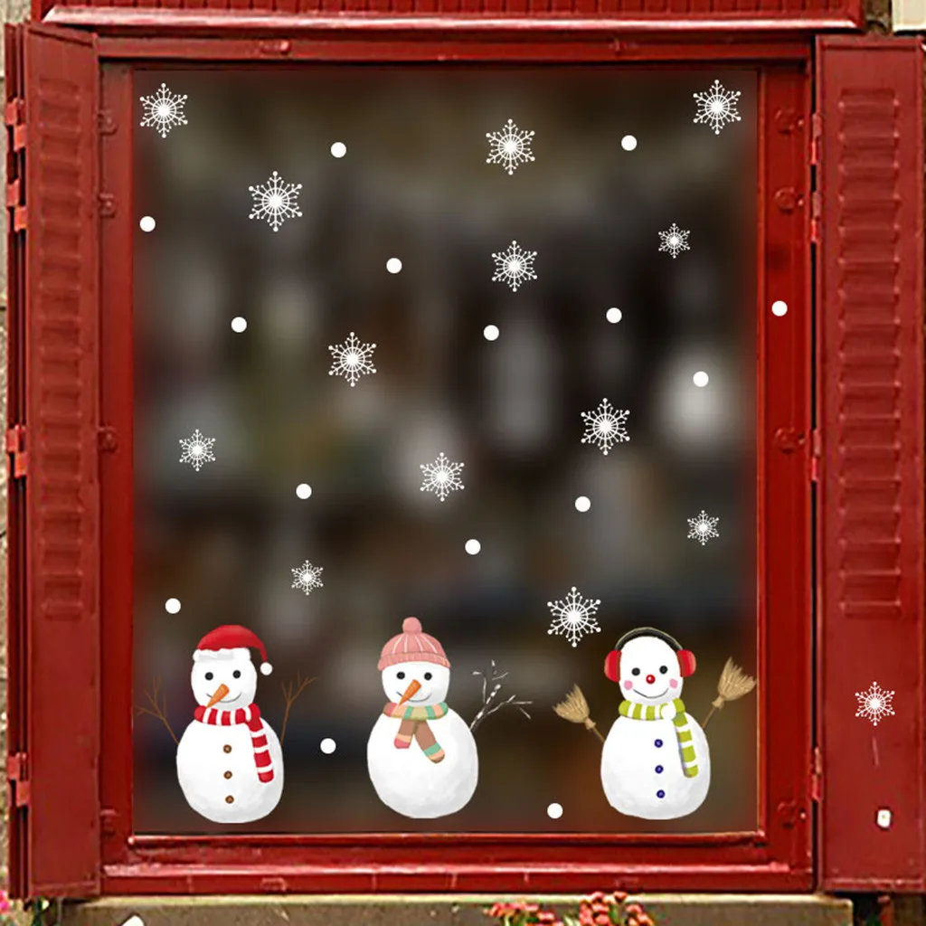 Christmas Cute Snowman Restaurant Mall Decoration Snow Glass Window Wall Window Stickers Home DIY Decal Snowflake Xmas Art Decor