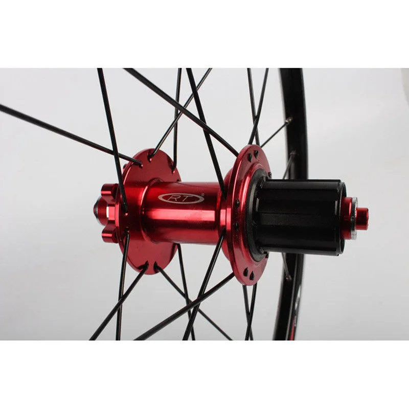 20 FoldingBMX Bike Front Rear wheels Set 100135mm V&Disc Brake 451406 Rims For BMX Bicycle Black and Red Color Wheelset (10)