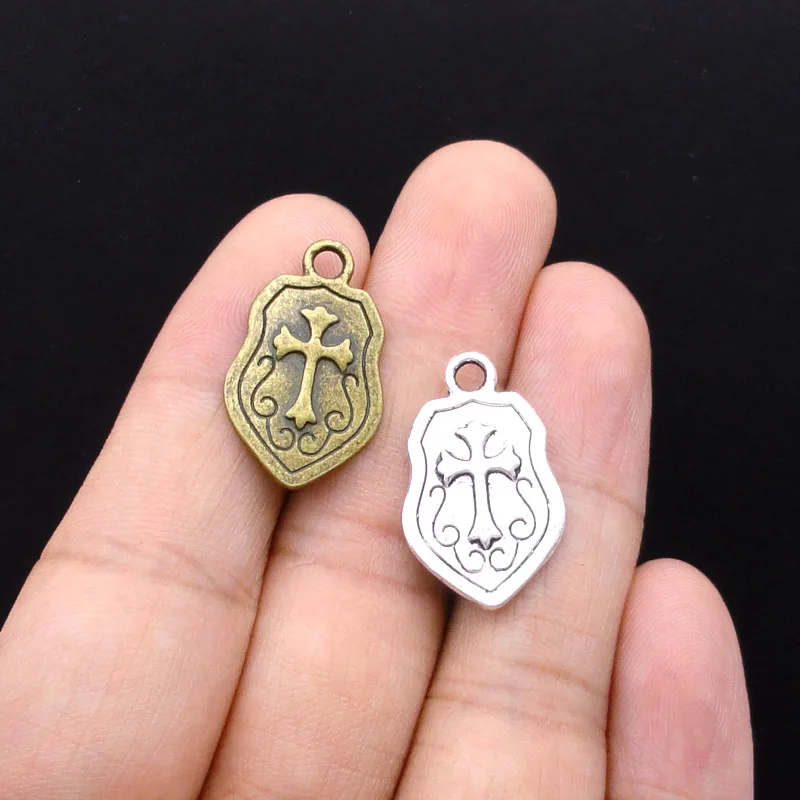 50pcsshield Charms Antique Silver Medieval Cross Charms Pendant