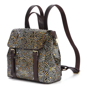 

1PCS Shoulder-bag Leather Casual Backpack Trend College Wind-pressure Flower Backpack Leather Backpack