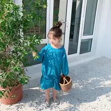 Новое платье с оборками для девочек модные хлопковые весенние платья для девочек От 2 до 7 лет, PO66