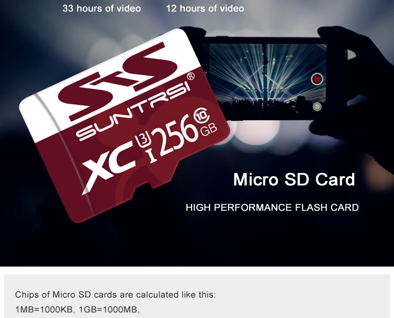 Suntrsi Micro SD карта 256 ГБ 128 Гб карта памяти высокая скорость класс 10 64 ГБ 32 ГБ Full HD Смарт-карта TF карта для смартфонов