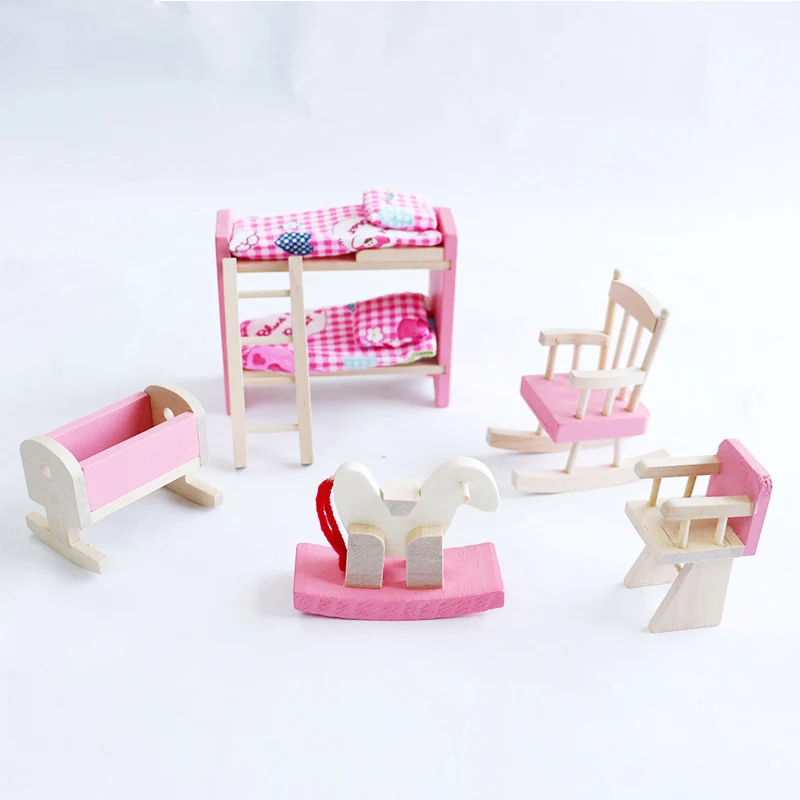 

Pretend Play Mini Furniture Children's Bedroom Set Wooden Mini Furniture for Doll House for Kids educational toys for children