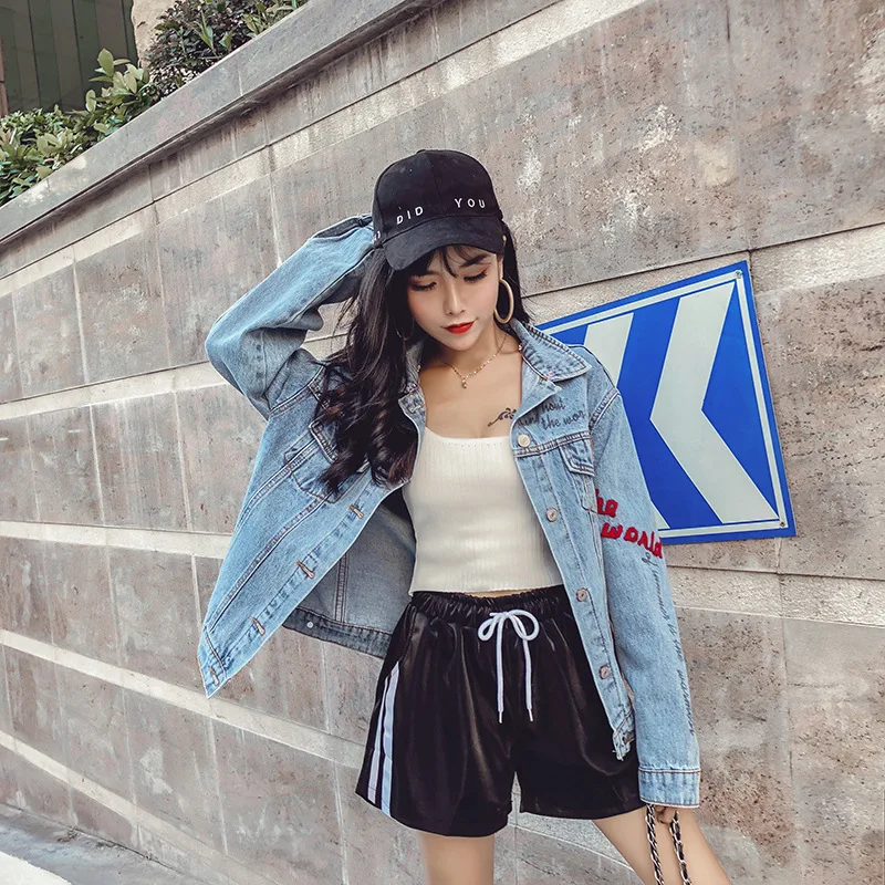 Весна Осень Свободная Женская куртка высокого качества вышивка Harajuku джинсовая куртка с капюшоном куртка Женская BF пальто, джинсовая куртка тренд для женщин