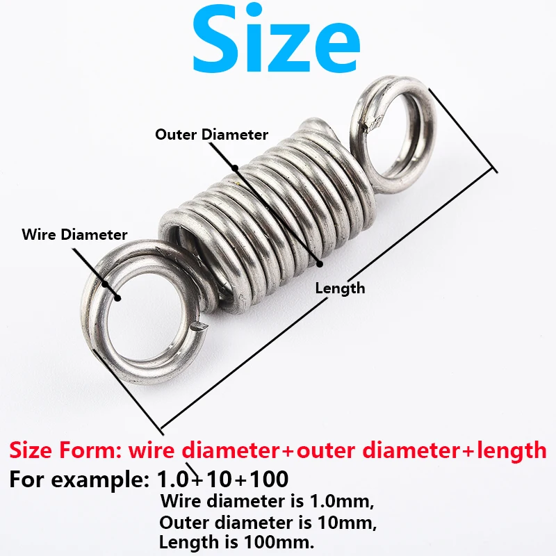 Stainless steel spring O Ring Hook Coil Pullback Cylindroid Helical Extension Tension Spring 304 Stainless Steel Wire Diameter 0.6mm 0.7mm