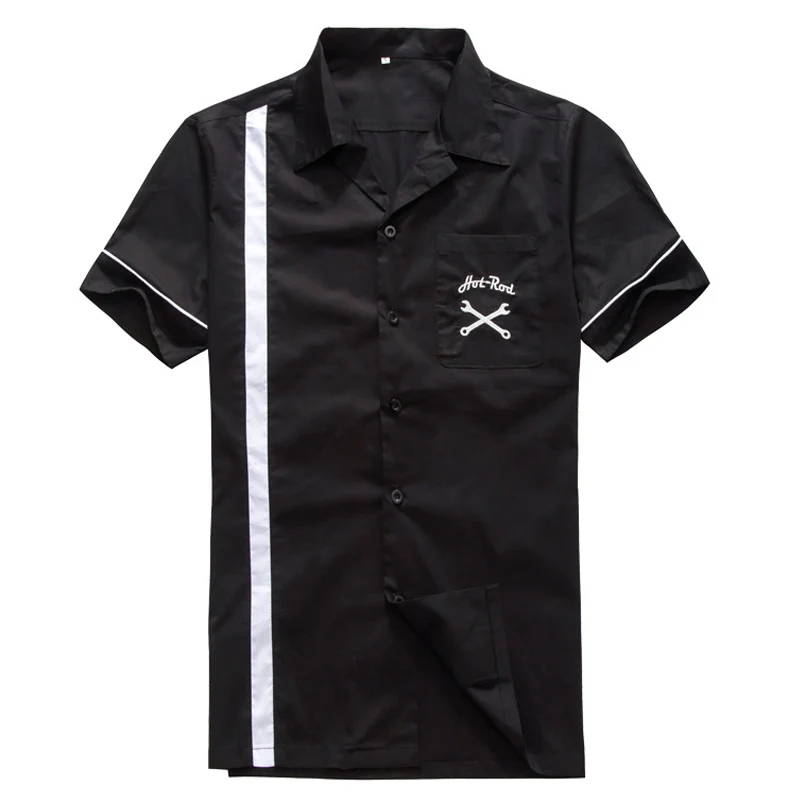 Весенняя Коктейльная рубашка на пуговицах, camisa masculina ST114, с коротким рукавом, хлопковая, в стиле середины века, Черная мужская рубашка