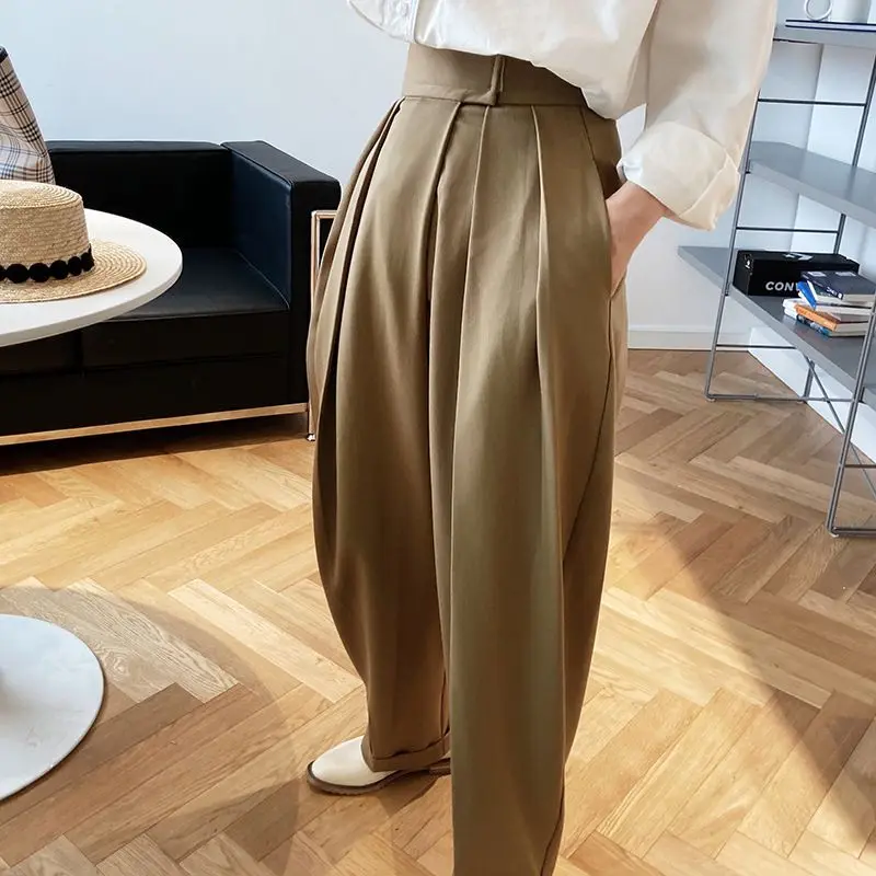

Thicken Loose Casual Suit Pants For Women Autumn Winter Fashion Korean High Waist Straight Pant Chocolate Color Trousers 2020