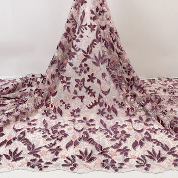 

African Velvet Lace Fabric 2020 High Quality Net Sequins Lace Fabric Nigerian French Tulle Lace Fabrics For Dress QF3667B