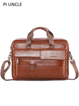 

Genuine Leather Men's Business Shoulder Bag Office a4 Briefcases 14" Laptop Messenger Bags Brown Handbags Large Capacity Vintage