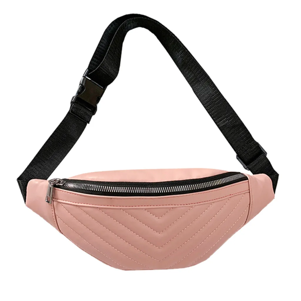 Pink Women Striped Pockets Fashion Fanny Pack Diagonal Chest Phone Purse Travel Versatile Shoulder Bag candy color banana waist bag - Color: Pink