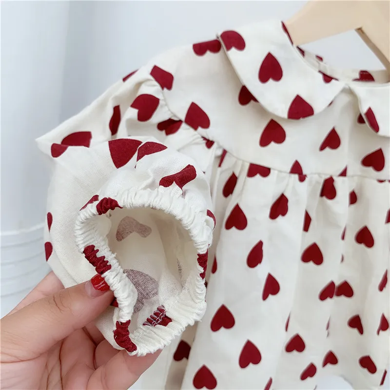 2PCS WLG girls clothing set kids girl heart printed shirt and red black skirt set baby girl cute all match clothes