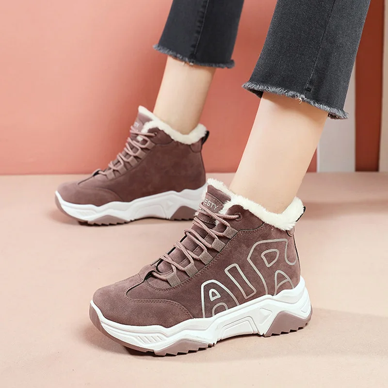 

Women Winter Sneakers Warm Fur Plush Insole Ankle Boots Women Shoes Lace-Up Shoes Woman Lace Up Vulacanized Shoes Botas Mujer