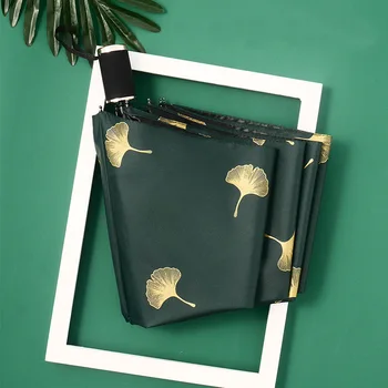 

YADA Fashion Ginkgo Biloba Automatic Umbrellas Windproof Folding Rainy Leaves Umbrellas For Women parasol UV Leaf Paraguas YD213
