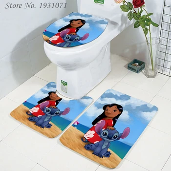 

Funny Cartoon Lilo & Stitch 3D Printed Bathroom Pedestal Rug Lid Toilet Cover Bath Mat Set Drop Shipping Style-4