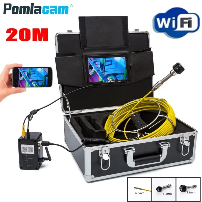 WP70 20M Wireless WiFi Pipe Inspection Video Camera 6.5/17mm/23mm Drain Sewer Pipeline Industrial Endoscope support Android/IOS pipe inspection camera syanspan 7 inch monitor sewer industrial endoscope wireless wifi support android ios 20 50 100m