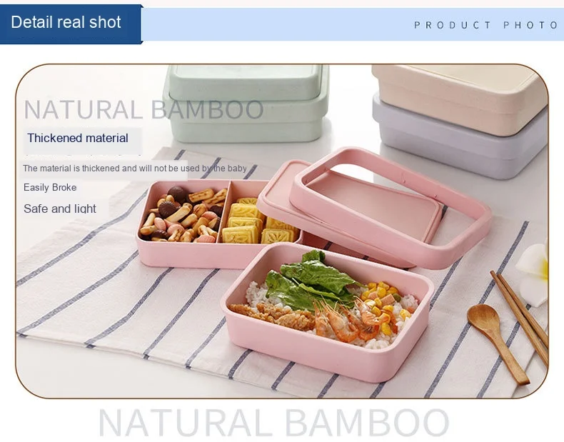 Bamboo Fabric Square Container European Style Environmentally Friendly Lunch Box-Style Lunch Box Creative Double Layer Snack Box