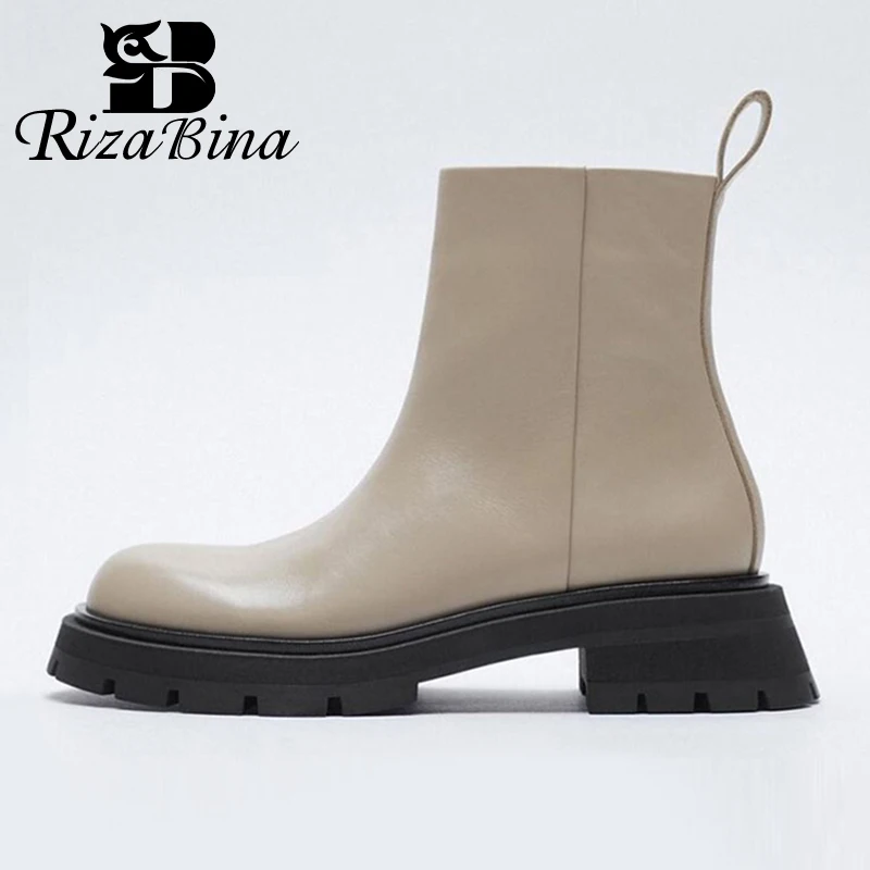 Best Buy RIZABINA Size 35-42 Women Ankle Boots Real Leather Fashion Platform Winter Warm Shoes For Woman Fur Short Boots Lady Footwear