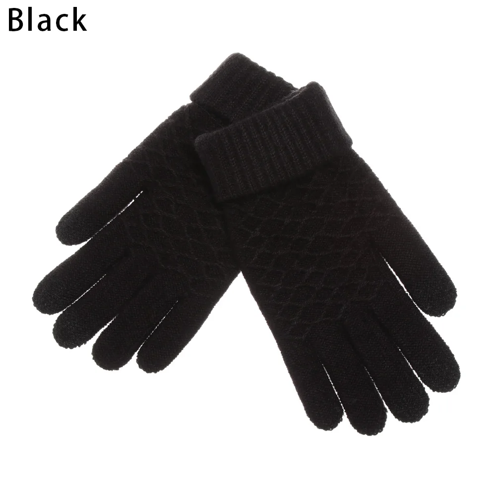 2-black 1 шт., мужские зимние теплые вязаные перчатки, гибкие перчатки на полный палец, утолщенные шерстяные кашемировые перчатки для смартфона, планшета - Цвет: 2-black