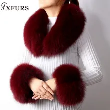 2020 New Fox Fur Collars Real Fur Cuffs Raccoon Fur Scarves a Set Winter Warm Scarves Cuffs Match Cashmere Overcoats Accessory