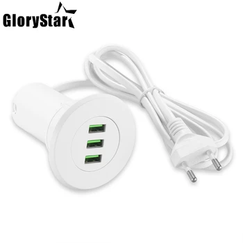 

EU Plug Three-USB Port Hub Grommet Desktop Hole 3 USB Charger Portable Adapter Fast Charging Android for Smart Phone