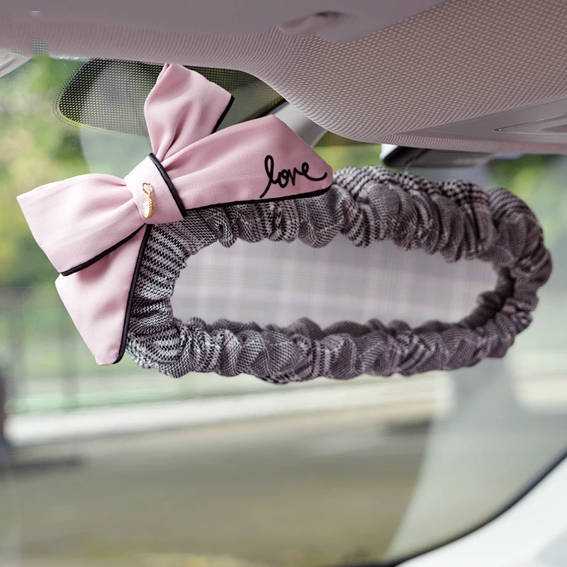 Diamond Bowknot Car Interior Rear View Mirror Cover Auto Rearview Mirror Elastic Sleeve Case Decoration Accessories For Girls