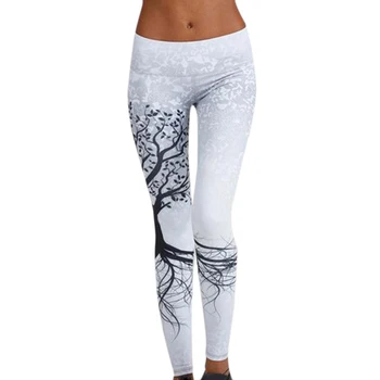 

2020 New Arrival Women Skinny Leggings Tree Pattern Print High Waist Pants Soft Lightweight Elastic Female Pants